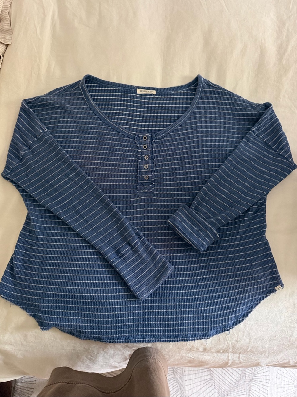 Billabong Striped Blue Henley Long-Sleeve Top